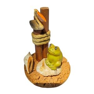 Coastal Decor Frog Pelican Figurine Beachy Nautical Decor Cottagecore